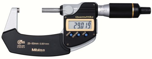 Mitutoyo 293-141 QuantuMike Coolant Proof Micrometer LCD SPC Output With Inspection Certificate 0001mm Resolution 25-50mm Range