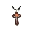 Saint Benedict Brown Wood Crucifix with Silver Corpus - 1 and 7/8" Height - Adjustable Durable Nylon String Necklace