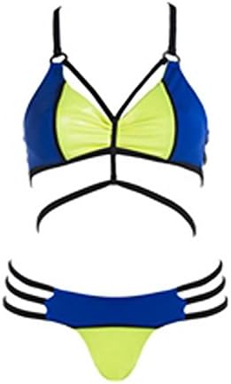 Singlevillage Women's Caged Triangle Top&Skimpy Strappy Bottom Bikini Medium