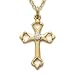 14K Yellow Gold Filled Cross Necklace with Open Heart Ends and Diamond-Like CZ Cubic Zirconia Crystal Stone Christian Jewelry Christian Fashion Jewelry w/Chain 18