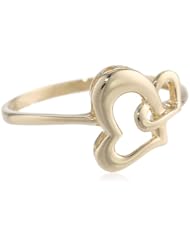14k Yellow Gold or Tri-Color Gold Double Heart Ladies Ring