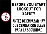 BEFORE YOU START LOCKOUT FOR SAFETY (W/GRAPHIC) (BILINGUAL) 10 x 14 Adhesive Dura-Vinyl Sign