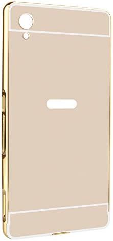 Ceoamzus Luxury Mirror Back Cover + Metal Aluminum Frame Case for Sony Xperia M4 Aqua(Golden)