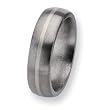 Sterling Silver Inlaid Brushed Titanium Ring (6.0 mm) With Wood Box - Sizes 8-12