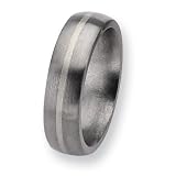 Sterling Silver Inlaid Brushed Titanium Ring (6.0 mm) With Wood Box - Sizes 8-12