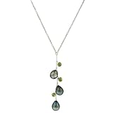 Sterling Silver 8-9mm Tahitian Drop Pearl and 4mm Diamond Cut Peridot Y Chain Necklace, 16+3