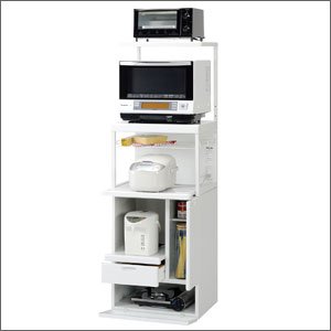 エムケー精工(MK精工) 上棚付レンジ台 キャビー(幅56.5)収納庫タイプ ホワイト CHU-207W