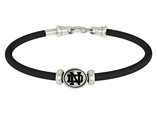 Notre Dame Fighting Irish Sterling Silver Oval Bead on Rubber Bracelet
