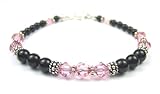 Pink Tourmaline Bracelets: Sterling Silver Beaded Swarovski Crystal Black Pearl Bracelets