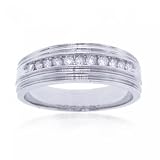 Gent's 14KT White Gold Wedding Ring 1/4C Diamond Sz=10