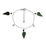 Natural Grade A Jadeite Jade Autumn Fall Jade Leaf Platinum Over Sterling Silver Bracelet or Anklet
