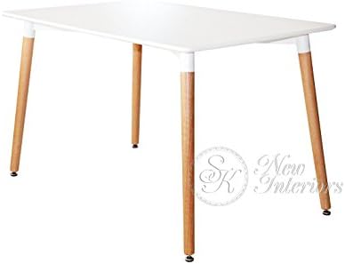 White Rectangular Dining Modern Table Plastic Molded Natural Wood Legs