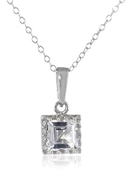 Sterling Silver 6mm Princess Cut White Topaz Dangle Pendant Necklace