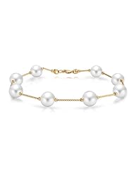 Bling Jewelry 14k Yellow Gold Bar Freshwater Pearl Tin Cup Bracelet
