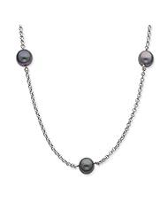 14K White Gold 18in 9-9.5mm Salt Water Cultured Tahitian Pearl Necklace.
