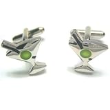 Silver Martini Cufflinks: Modern Martini Glass & Olive Cufflinks W/Gift Box