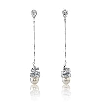 Delightful Chic Celebrity Style White CZ Dangle Earrings