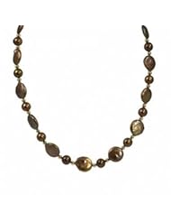 14K 12-13mm coin dyed chocolate freshwater cultured pearl necklace, 18"
