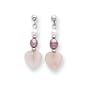 14k White Gold Cultured Pearl Rose Quartz Heart Dangle Post Earrings