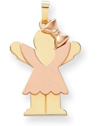 14k Two Tone Gold Large Girl with Bow on Right Engravable Charm Metal Wt- 2.39g