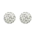Bling Jewelry Sterling Silver White Crystal Shamballa Stud Earrings