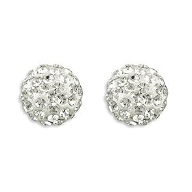 Bling Jewelry Sterling Silver White Crystal Shamballa Stud Earrings