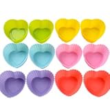 12er Herz Silikon Muffinform Muffin Form Kuchen Cup Cake Pudding Gelee Lila, Gelb, Gr�n, Pink, Blau, Rot