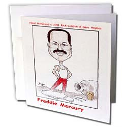 Londons Times Funny Music Cartoons - Freddie Mercury - Greeting Cards-12 Greeting Cards with envelopes