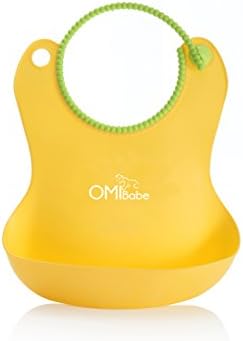 Silicone OMI Babe Bib - 2 Pack (Green/yellow) Waterproof Cute Bibs Includes a Cool Free Gift - Modern Twist with Food Pocket or "Grub Tub" for Catching Crumbs & Storing Snacks - Durable High Quality Bib Perfect for Boys and Girls - Top Level Dishwasher Safe- Makes Cleaning, Feeding, Snacking Easy - FDA Approved - Adjustable Snap Closure to Grow with Babies - Pocket Right Sized for Storing and Catching Food - Ebook on Healthy Baby Snacks Included - 30 Day Money Back Guarantee If You're Not Completely Satisfied