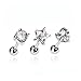 BodyJ4You Tragus Earring Stud Crystal Heart, Star and Round Stainless Steel 3PC