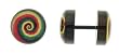 Black Anodized Stainless Steel Fake Plugs with Rasta Swirl Design - 00G - 16g Wire - Sold as a Pair