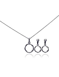 Nickel Free Sterling Silver Pendant & Earring Sets Dark Rhodium With Hanging Clear CZ Set