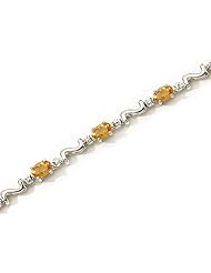14K White Gold Oval Citrine and Diamond Bracelet