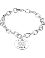 Sterling Silver 19.49X18.89 mm Heart U Back Cz Pawtag Chain Bracelet