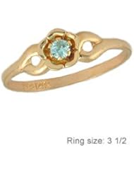 3 1/2 Children 14K Gold Flower Shape March Birthstone Ring - Aquamarine