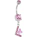 Pink Gem Butterfly INITIAL Dangle Belly Ring - LETTER L
