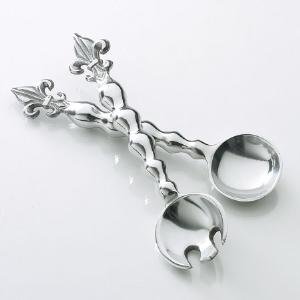 Silver Fleur de Lis Servers, S/2, Salad Thongs, Fork Spoon Serving Pieces