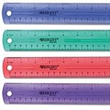 Plastic Ruler, 12" Long, Assorted Jeweltone Colors ACM12975