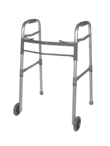 Medical Walkers Aluminum Adult / Junior Gray Deluxe Two Button Folding Universal Walker w/ 5