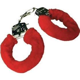 Novelty Furry Handcuffs Hand Cuffs - Red