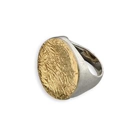Two-Tone Etched Circular Ring in 14K Gold and Sterling Silver