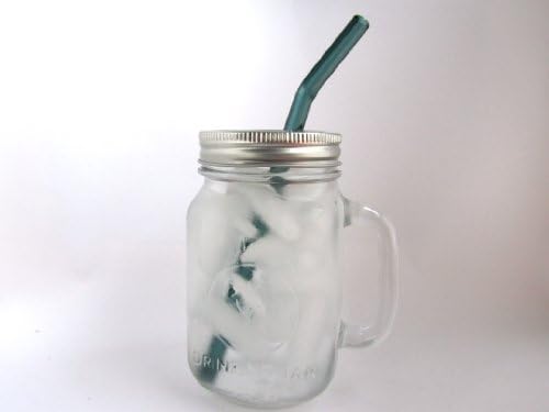 Handle Mason Jar To Go Cup with Teal Bent Straw