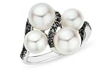 1/6 Carat Black Diamond and Cultured Freshwater Pearl 14K White Gold Ring