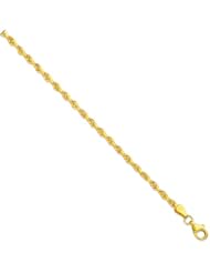 10K Yellow Gold 2.75mm Shiny Solid Diamond Cut Royal Rope Chain Bracelet with Lobster Clasp