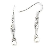 Rhodium Brass with White Synthetic Pearl Earrings, Weight: 4.30gm