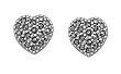 Heart-Shaped Marcasite Earrings - 11 mm