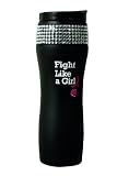 Signify Pink 14-Ounce Fight Like a Girl Rhinestone-Studded Tumbler, Stainless Steel, Black