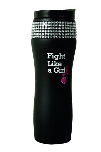 Signify Pink 14-Ounce Fight Like a Girl Rhinestone-Studded Tumbler, Stainless Steel, Black On Sale