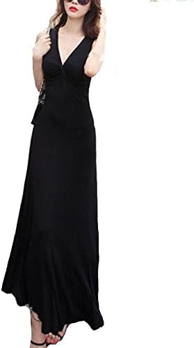 Kufv Women's Knitted V neck Sleeveless High Waist A-line Vest Long Evening Dress