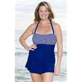 French Floral Plus Size Bandeau Halter Swimdress - Plus Size Swimwear Plus Size Swimsuit